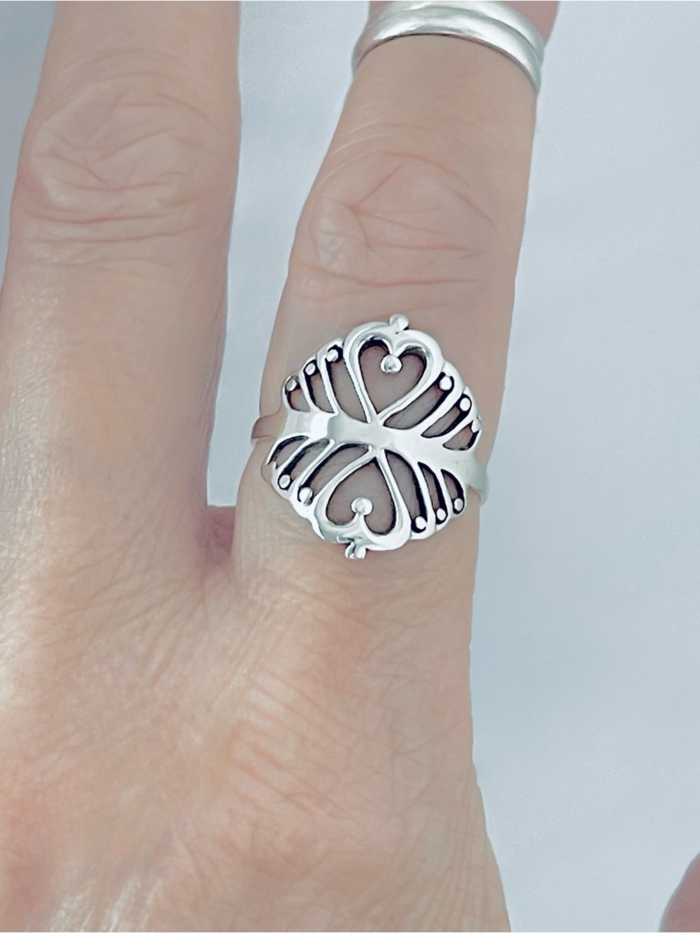 Sterling Silver Delicate Double Heart Ring with Swirls, Statements Dainty Rings